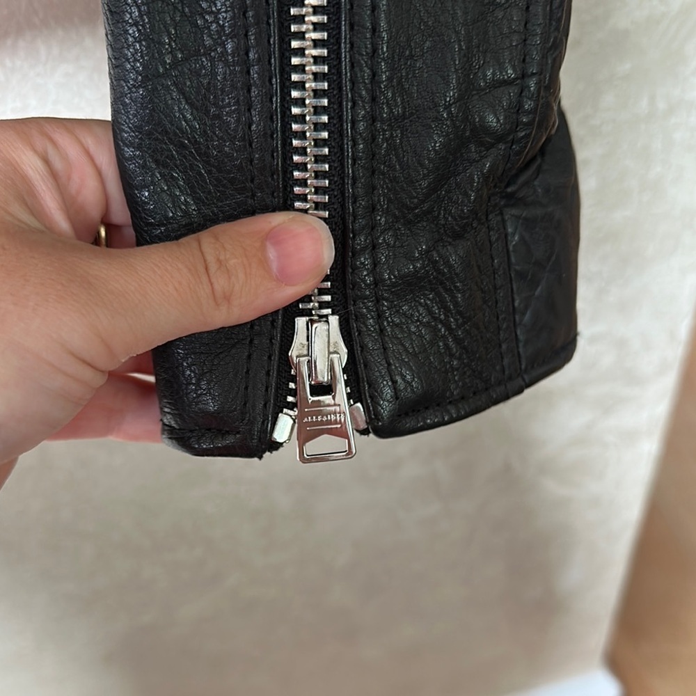 Allsaints Hadi Biker leather jacket sz 4 | black moto jacket EUC - Picture 7 of 16